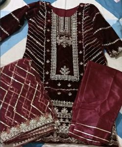 Sale🎉Velvet Cording Sequence Embroidery Work Suit