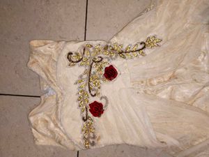 Creamy Gown With Floral Red Flowers Patterns