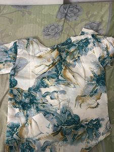 Printed Satin V-Neck Top