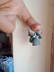 Jhumkaa earrings with green beads