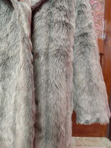 Faux Grey Mid-Length Fur Coat