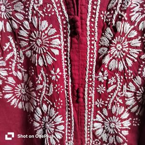 once worn Dark maroonish-red chicken work Embroide