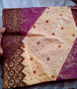 One Time Used Festive Stone Work Saree With Blouse