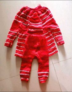 Red Knitted Baby sweater Outfit - 3 Pieces