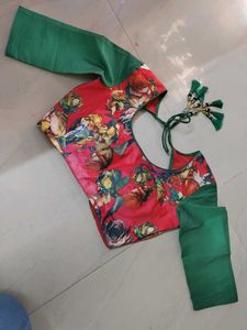 Rose Pink and Green Color Blouse
