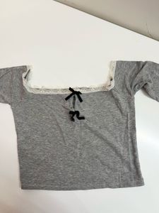 Cute Grey Long Sleeve Top