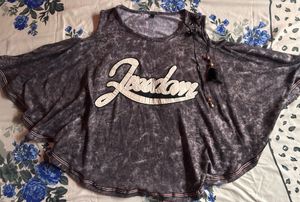 Freedom Graphic Cape Cold Shoulder Top