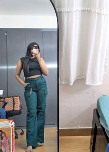Bottle -Green straight baggy pants