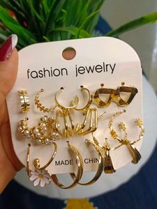 Golden Earrings Pack Of 9