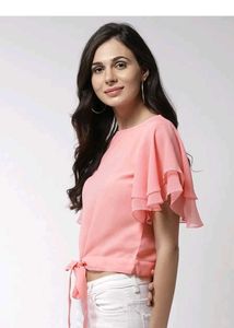 Myntra New Pink RuffleTie Top[FREE HAIR BOW]