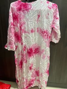 PINK AND WHITE  TIE DYE CHIKANKARI KURTA