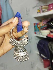 Rhinestone Jhumka Hoop Earrings