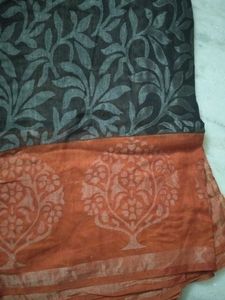 Brown Saree With Long Brick Red Border