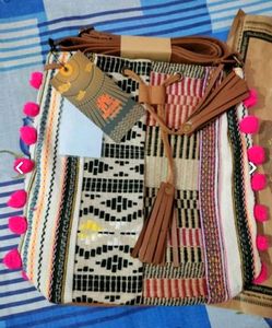 Anouk Muticolor Srylish Sling Bag With Pompom