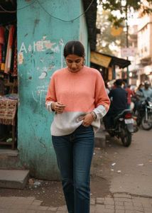 Peach Colorblock Sweater