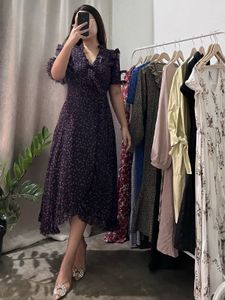 Floral Pattern Wrap Dress, Chiffon Maxi Onepiece