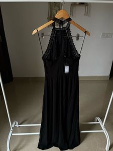 Black Crochet Halter Midi Dress