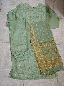 Mint Green Kurti Pant Dupatta Set