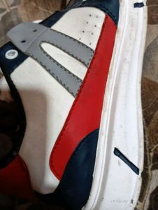 Red, Black, and White High-Top Sneakers