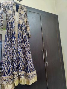 Elegant Blue &amp; Gold Anarkali Suit With Dupatta