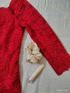 Red Lace Long Sleeve Top