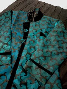 Blue Velvet Sherwani Set
