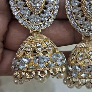 New Party Wear White Stone Jhumkhas