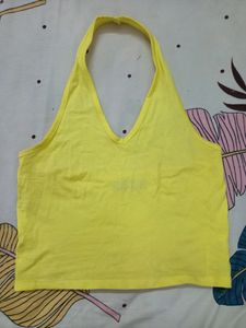 SASSAFRAS Yellow Pure Cotton Solid Halter Neck Top