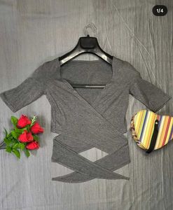 Women Grey Wrap Up Top