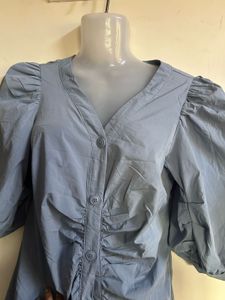 Blue Puff Sleeve Mini Dress