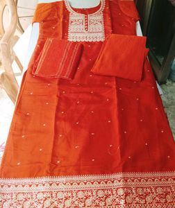 Red Embroidered Kurta