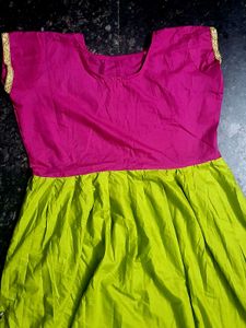 Beautiful Parrot Green And Pink Full Gown