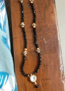 Delicate Black Beaded &amp; Gold Charm Necklace