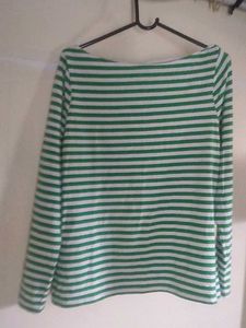 Green &amp; White Striped Long Sleeve Top