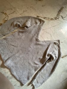 Grey Deep Neck Knitted Top