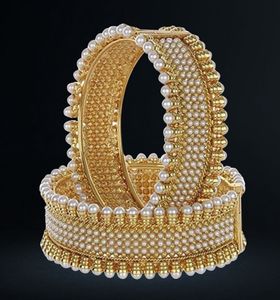 Elegant Gold-Plated Pearl Bangles