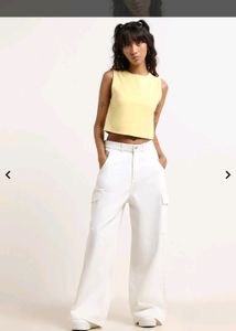 Nuon Yellow Cotton Blend Crop T-Shirt