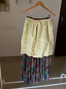 Leafy Print Tiered Chiffon Long Skirt