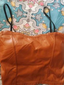 Brown Faux Leather Corset Top