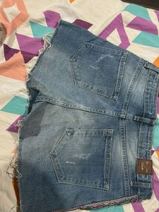 Denim Shorts with Tribal Print