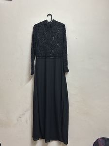 Black lace mesh party dress with slits