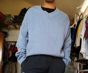 Blue V-Neck Pullover Sweater