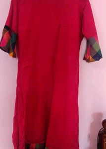 Pink Kurti with Colorful Sleeves