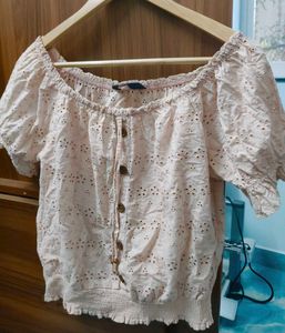 Eyelet Off-Shoulder Top