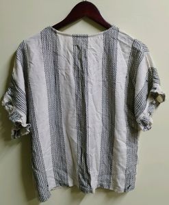 AND Striped Cotton Half Sleeve Top (Women)
