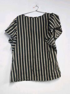 White Striped Casual Black Top