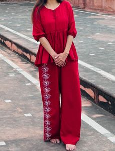 Maroon Embroidered Co-Ords Set