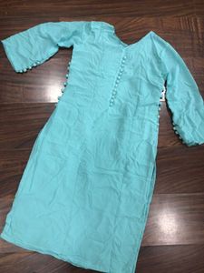 Stylish Blue Kurta Pant Dupatta with Pom-Poms