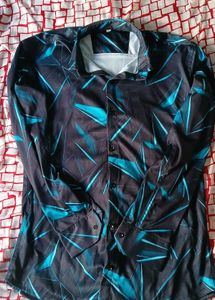 ✨Premium Black&amp;Teal Printed Shirt–Modern &amp; Stylish