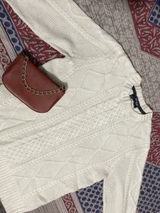 White Cable Knit Sweater with free gift hand bag